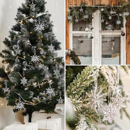 9 Stück Christbaumschmuck Sterne Schneeflocken Weihnachtsbaum Dekoration Anhänger Weihnachtendeko Acryl Hängende Ornamente Winterdeko Weihnachtsbaumschmuck Weihnachten Deko Baumschmuck