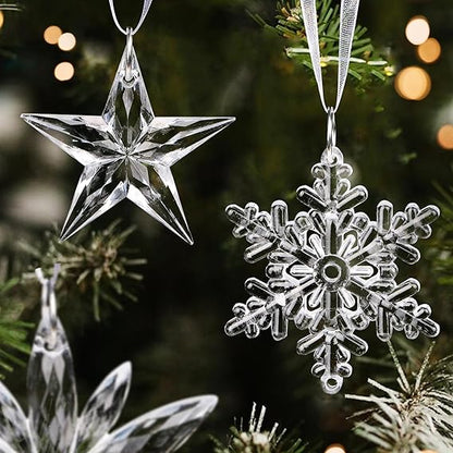 9 Stück Christbaumschmuck Sterne Schneeflocken Weihnachtsbaum Dekoration Anhänger Weihnachtendeko Acryl Hängende Ornamente Winterdeko Weihnachtsbaumschmuck Weihnachten Deko Baumschmuck