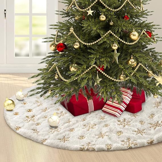 Weihnachtsbaumdecke 120 cm,Christbaumdecke Weiß für Schnee Christbaum Weihnachtsbaum Deko,Tannenbaum Decke mit Schneeflocke Pailletten Teppich Rund für Frohe Weihnachten Party Decke Rock Dekorationen