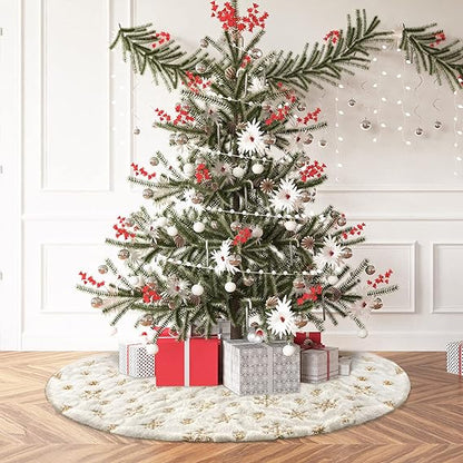 Weihnachtsbaumdecke 120 cm,Christbaumdecke Weiß für Schnee Christbaum Weihnachtsbaum Deko,Tannenbaum Decke mit Schneeflocke Pailletten Teppich Rund für Frohe Weihnachten Party Decke Rock Dekorationen