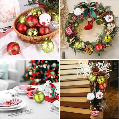 Toaren 16 Weihnachtskugeln Set,Christbaumschmuck 6CM,Weihnachtskugeln Kunststoff Christbaumkugeln Deko Weihnachten Bruchsicher Weihnachtsbaumkugeln Weihnachtsbaumschmuck mit Schlaufen Rot Weiß Grün