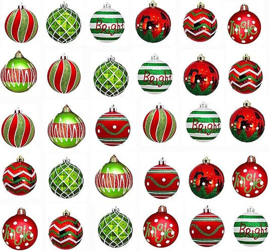 30 Stück Weihnachtskugeln Weihnachtsbaumschmuck 6 cm bruchsichere Weihnachtskugeln Ornamente Set für Weihnachtsbaumschmuck, Weihnachtskranz und Partydekorationen (grün, rot)