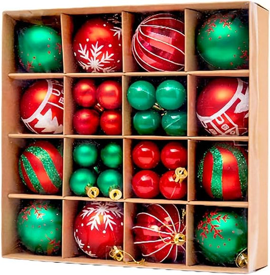 Ayuanb Weihnachtskugeln Grün und Rot, 44 pcs Mini Weihnachtsdeko Kugeln Set, 3 cm und 6 cm Christbaumkugeln Kunststoff, Kugeln Weihnachtsdeko