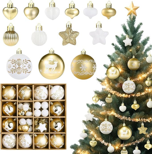 Kesote Weihnachtskugeln Weiß Christbaumkugeln Gold Set 52er Weihnachtsbaumschmuck Weihnachtsdeko für Weihnachten Party