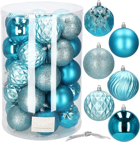 SPRINGOS Weihnachtsbaumkugeln aus Kunststoff 30-teiliges Weihnachtskugeln-Set Durchmesser 8 cm blau Dekoration für Weihnachten Party Hochzeit