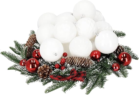 SPRINGOS Weihnachtsbaumkugeln aus Kunststoff 30-teiliges Weihnachtskugeln-Set Durchmesser 8 cm weiße Dekoration für Weihnachten Party Hochzeit