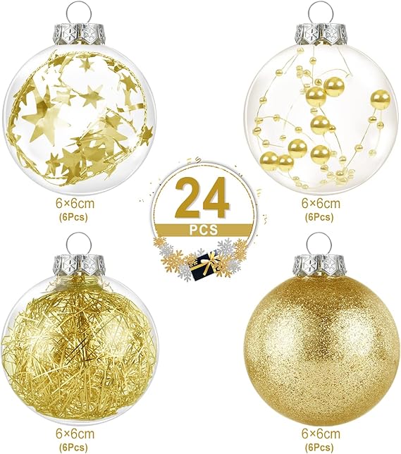 Kesote Weihnachtskugeln Gold 24x Christbaumkugeln Weihnachtsbaumschmuck Weihnachtsdeko für Weihnachten Party