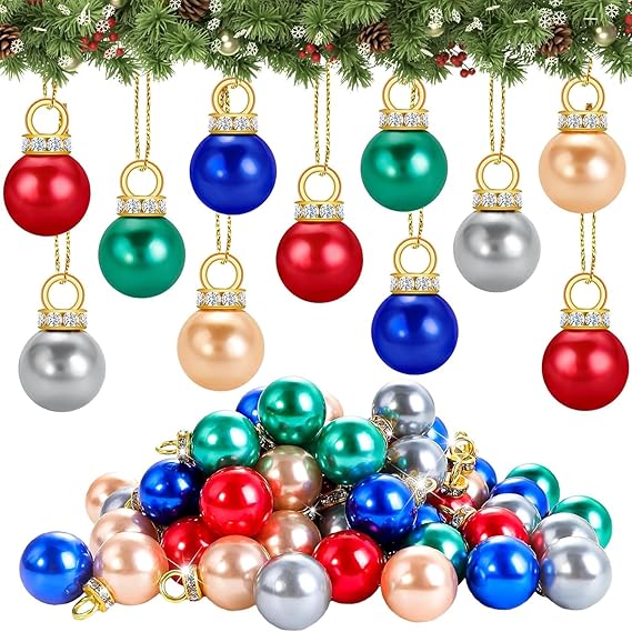 60 Stück Weihnachtskugeln Set, Glitzer Weihnachtskugeln Bunt, Mini Weihnachtskugeln mit Goldene Faden, Perlenimitat Kugeln, Baumkugeln Weihnachten 1.6cm Ø, Christbaumschmuck für DIY (60 Pcs)