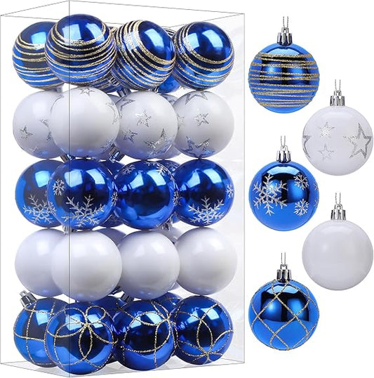 SHareconn Weihnachtskugeln, bunter, bruchsicherer Kunststoff, dekorative Kugeln für Christbaumdekoration, Festtage, Party, Hochzeitsdekoration, 30 Stück, 6,9 cm (Blau und Weiß, 60 mm)