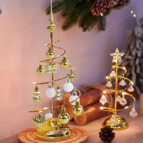 34 Stück Weihnachtskugeln mit Baumspitze Set,Ø3/4.5/5.5cm Kleine Christbaumkugeln Kunststoff Weiß Gold Kugeln Mini Weihnachten Weihnachtsdeko Tischdeko Tannenbaum Weihnachtsbaum Deko Ornamente