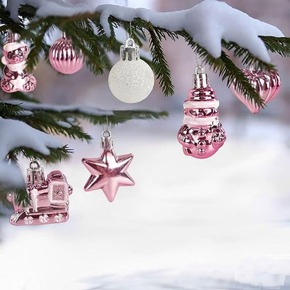 34 Stück Weihnachtskugeln mit Baumspitze Set,Ø3/4.5/5.5cm Kleine Christbaumkugeln Kunststoff Roségold Kugeln Mini Weihnachten Weihnachtsdeko Tischdeko Tannenbaum Weihnachtsbaum Deko Ornamente