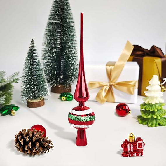 34 Stück Weihnachtskugeln mit Baumspitze Set,Ø3/4.5/5.5cm Kleine Christbaumkugeln Kunststoff Rot Grün Kugeln Mini Weihnachten Weihnachtsdeko Tischdeko Tannenbaum Weihnachtsbaum Deko Ornamente