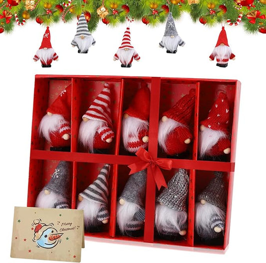 Sweelov 10-teiliges Set Weihnachtswichtel Anhänger Wichtel Christbaumschmuck Baumanhänger Weihnachts-Deko Wichtelfiguren-Geschenkanhänger Weihnachtsmann Christbaumanhänger für Weihnachten, ca.8 cm