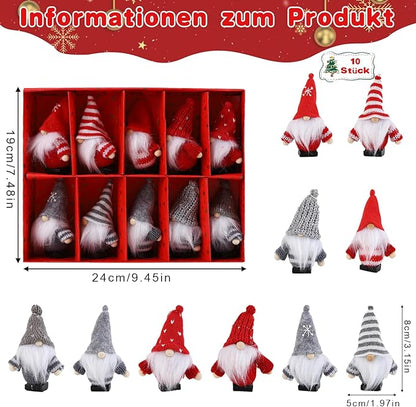 Sweelov 10-teiliges Set Weihnachtswichtel Anhänger Wichtel Christbaumschmuck Baumanhänger Weihnachts-Deko Wichtelfiguren-Geschenkanhänger Weihnachtsmann Christbaumanhänger für Weihnachten, ca.8 cm