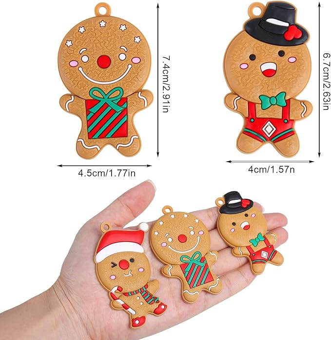 SULOLI 12 Stück Weihnachtsbaumschmuck zum Aufhängen,Weihnachtsdekoration,PVC-Lebkuchenmann,Schneemann,Weihnachtsbaum,Lebkuchenhaus,Engel für Weihnachtsbaum Zimmer Party (1, Rund)