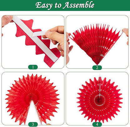 Easy Joy Weihnachten Dekoration Papier Fächer 12 Stück Rot Weiß Grün Weihnachtsbaum Hängender Papier Fächer für Weihnachtsdeko Neujahr Heiligabend Hochzeit Geburtstag Tischdeko