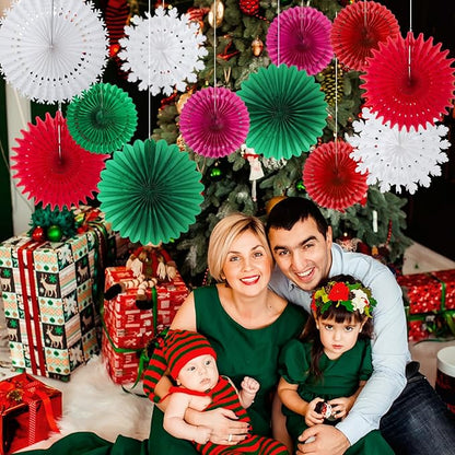 Easy Joy Weihnachten Dekoration Papier Fächer 12 Stück Rot Weiß Grün Weihnachtsbaum Hängender Papier Fächer für Weihnachtsdeko Neujahr Heiligabend Hochzeit Geburtstag Tischdeko