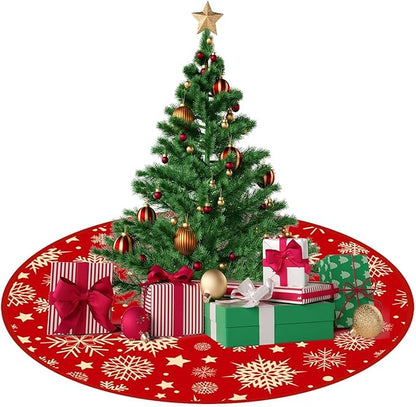 ANBOO Weihnachtsbaum Decke Rund Rot, 90cm Groß Christbaumdecke Schneeflocken Stern Baum Rock, Tannenbaum Weihnachtsbaumdecke Christmas Tree Skirt Für Weihnachtsbaum Weihnachts Dekoration