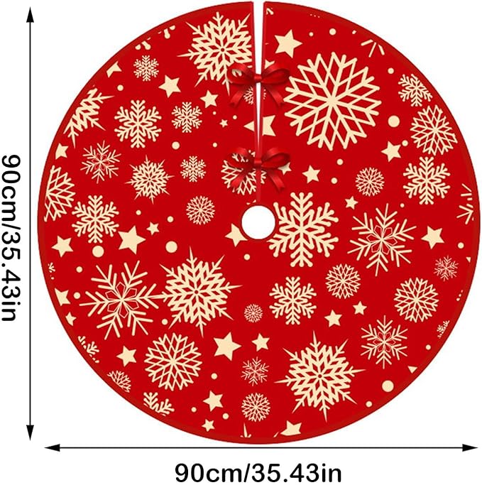 ANBOO Weihnachtsbaum Decke Rund Rot, 90cm Groß Christbaumdecke Schneeflocken Stern Baum Rock, Tannenbaum Weihnachtsbaumdecke Christmas Tree Skirt Für Weihnachtsbaum Weihnachts Dekoration