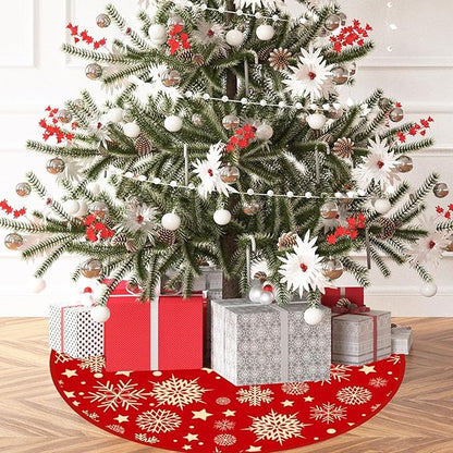 ANBOO Weihnachtsbaum Decke Rund Rot, 90cm Groß Christbaumdecke Schneeflocken Stern Baum Rock, Tannenbaum Weihnachtsbaumdecke Christmas Tree Skirt Für Weihnachtsbaum Weihnachts Dekoration