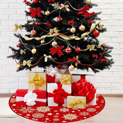 ANBOO Weihnachtsbaum Decke Rund Rot, 90cm Groß Christbaumdecke Schneeflocken Stern Baum Rock, Tannenbaum Weihnachtsbaumdecke Christmas Tree Skirt Für Weihnachtsbaum Weihnachts Dekoration