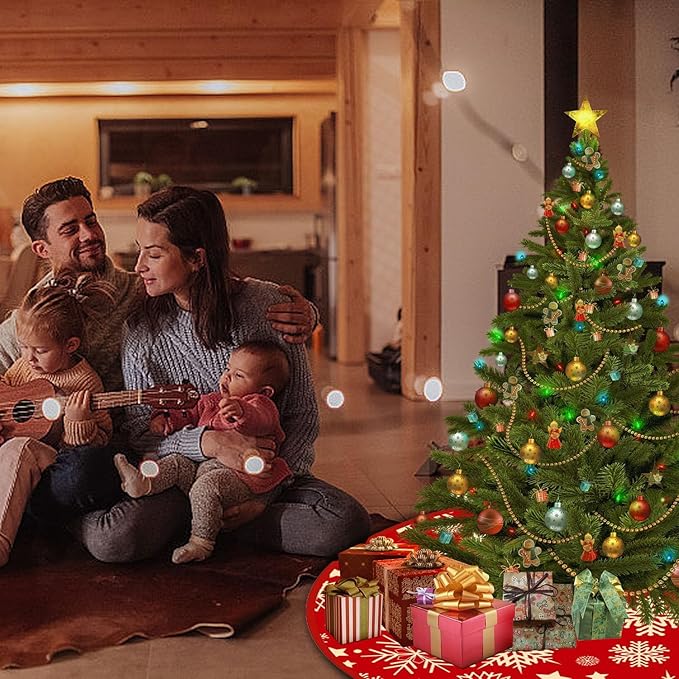 ANBOO Weihnachtsbaum Decke Rund Rot, 90cm Groß Christbaumdecke Schneeflocken Stern Baum Rock, Tannenbaum Weihnachtsbaumdecke Christmas Tree Skirt Für Weihnachtsbaum Weihnachts Dekoration