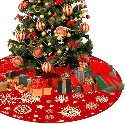 ANBOO Weihnachtsbaum Decke Rund Rot, 90cm Groß Christbaumdecke Schneeflocken Stern Baum Rock, Tannenbaum Weihnachtsbaumdecke Christmas Tree Skirt Für Weihnachtsbaum Weihnachts Dekoration