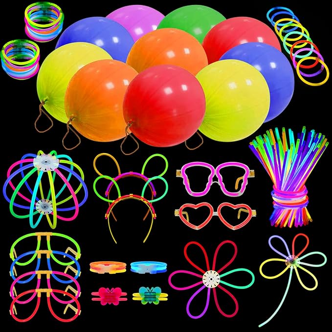 MOSSNDAR Halloween Deko,Knicklichter Party Set 238 PCS,Leuchtstäbe mit Große Punch Ballons,Neon Brille, Glow Sticks für Neon Party Deko,Halloween,Weihnachtsdeko,Silvester Deko,Feuerwerk Party