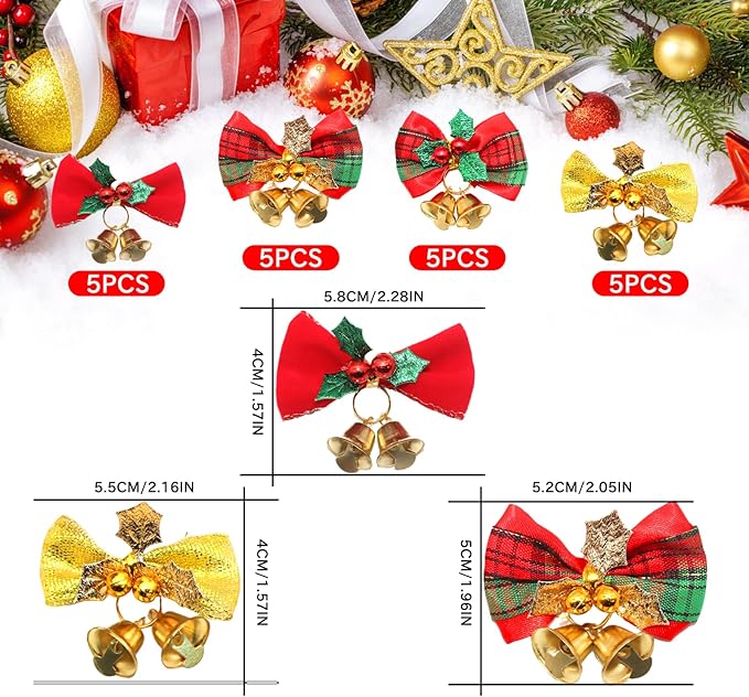 Weihnachtskranz Schleifen,20pcs Weihnachtsdeko Schleifen Weihnachtsschleife mit Glöckchen Rote Deko Tannenbaum Weihnachts Schleifen zum Basteln Für Urlaub Geburtstag Party Weihnachtsbaum Dekoration