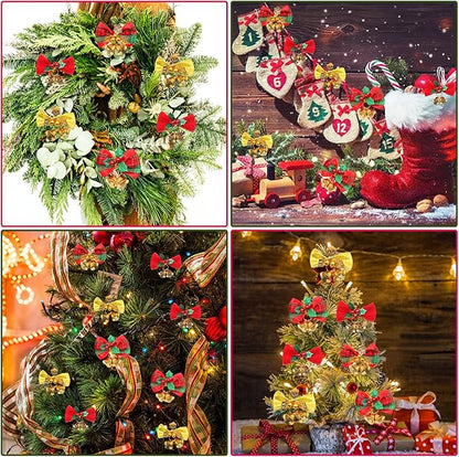 Weihnachtskranz Schleifen,20pcs Weihnachtsdeko Schleifen Weihnachtsschleife mit Glöckchen Rote Deko Tannenbaum Weihnachts Schleifen zum Basteln Für Urlaub Geburtstag Party Weihnachtsbaum Dekoration