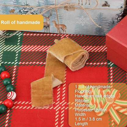 Weihnachtsbaum Band, Band mit Ausgefranstem Rand Weihnachtliches Boho Band zum Verpacken von Geschenken für Weihnachtsbaum Dekoration Blumenstrauß Verpackung DIY Basteln (Beige) Marke: Gosknor