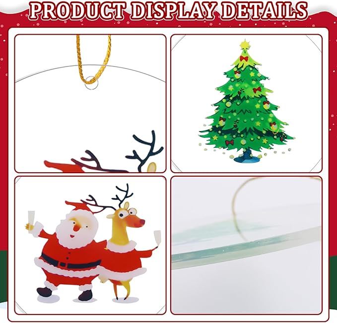 TECHEEL Weihnachtsbaum Anhänger Acryl Weihnachtsbaumschmuck Transparenter Weihnachtsanhänger Ornamente Weihnachtsbaum Anhänger Kleine Christbaumschmuck für Weihnachtsbaum Dekorationen