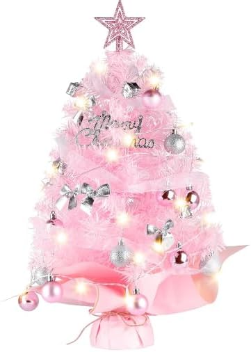 POWLYB Mini Weihnachtsbaum Rosa 50cm, Weihnachtsbaum Klein mit Beleuchtung DIY Tannenbaum Tisch Weihnachtsbaum, Weihnachten Dekoration für Home Office Shop Desktop Marke: POWLYB