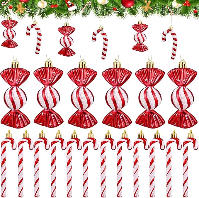 RCVEVCY 18 Stück Zuckerstangen Weihnachten Deko Zuckerstangen Weihnachtsbaum,Weihnachtsbaumschmuck Rot und Weiß,Hängende Weihnachtsbaum Dekorationen Bonbon Ornamente für Weihnachts Party Deko