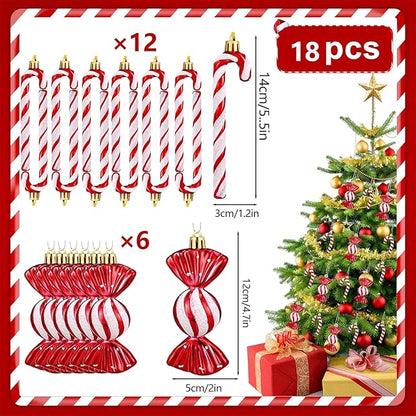 RCVEVCY 18 Stück Zuckerstangen Weihnachten Deko Zuckerstangen Weihnachtsbaum,Weihnachtsbaumschmuck Rot und Weiß,Hängende Weihnachtsbaum Dekorationen Bonbon Ornamente für Weihnachts Party Deko