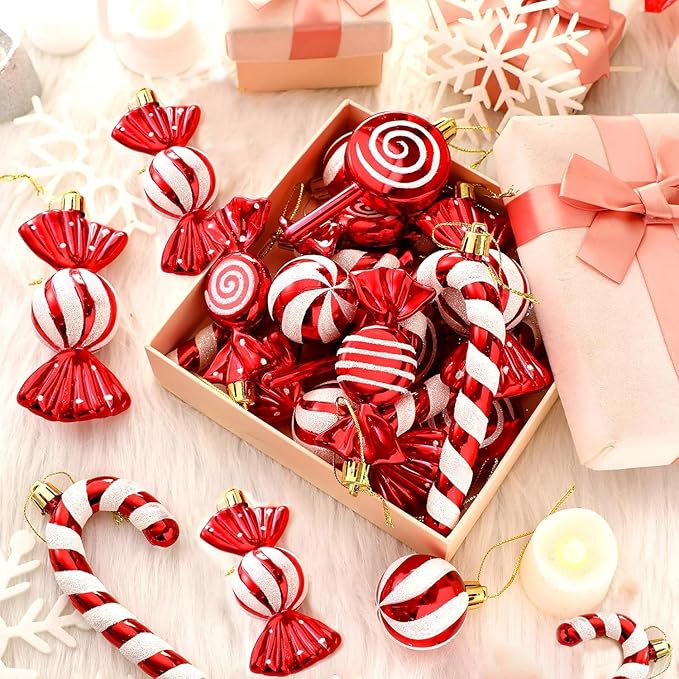 RCVEVCY 18 Stück Zuckerstangen Weihnachten Deko Zuckerstangen Weihnachtsbaum,Weihnachtsbaumschmuck Rot und Weiß,Hängende Weihnachtsbaum Dekorationen Bonbon Ornamente für Weihnachts Party Deko