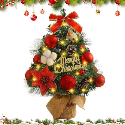 Gohytal Mini Weihnachtsbaum, Künstlicher Weihnachtsbaum 45cm, Kleiner Weihnachtsbaum mit Beleuchtung, Künstliche Mini Weihnachtsbaum Deko Tannenbaum für Haus, Tisch, Wohnzimmer Weihnachten Deko (Rot)