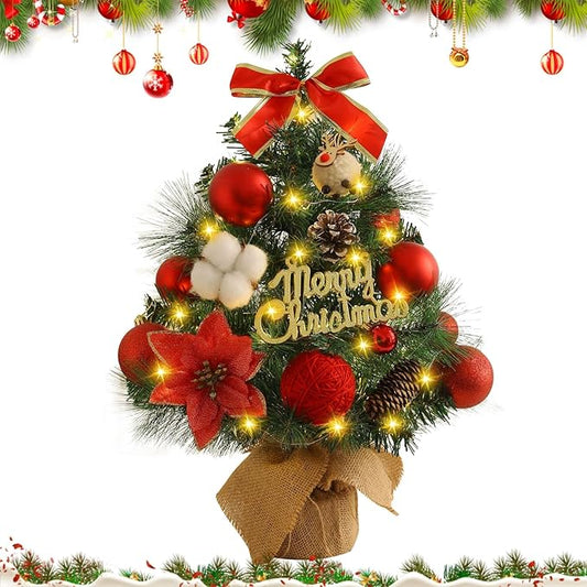 Gohytal Mini Weihnachtsbaum, Künstlicher Weihnachtsbaum 45cm, Kleiner Weihnachtsbaum mit Beleuchtung, Künstliche Mini Weihnachtsbaum Deko Tannenbaum für Haus, Tisch, Wohnzimmer Weihnachten Deko (Rot)