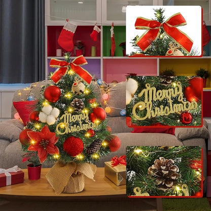 Gohytal Mini Weihnachtsbaum, Künstlicher Weihnachtsbaum 45cm, Kleiner Weihnachtsbaum mit Beleuchtung, Künstliche Mini Weihnachtsbaum Deko Tannenbaum für Haus, Tisch, Wohnzimmer Weihnachten Deko (Rot)