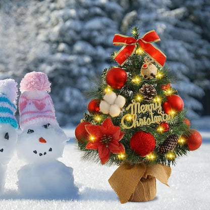 Gohytal Mini Weihnachtsbaum, Künstlicher Weihnachtsbaum 45cm, Kleiner Weihnachtsbaum mit Beleuchtung, Künstliche Mini Weihnachtsbaum Deko Tannenbaum für Haus, Tisch, Wohnzimmer Weihnachten Deko (Rot)