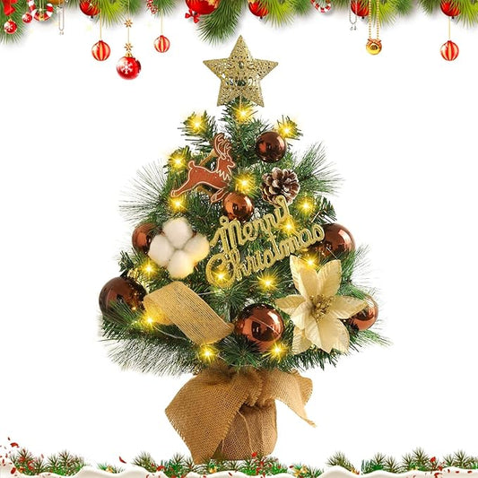 Gohytal Mini Weihnachtsbaum, Künstlicher Weihnachtsbaum 45cm, Kleiner Weihnachtsbaum mit Beleuchtung, Künstliche Mini Weihnachtsbaum Deko Tannenbaum für Haus,Tisch, Wohnzimmer Weihnachten Deko (Braun)