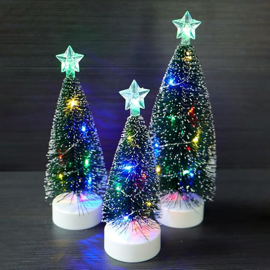 Tisch-Weihnachtsbaum mit Lichtern 3 Stück Tabletop Weihnachtsbaum mit Lichtern Mini Künstlicher Weihnachtsbaum mit LED Lichterketten Weihnachtsfeier Dekoration Miniatur Tischdekoration