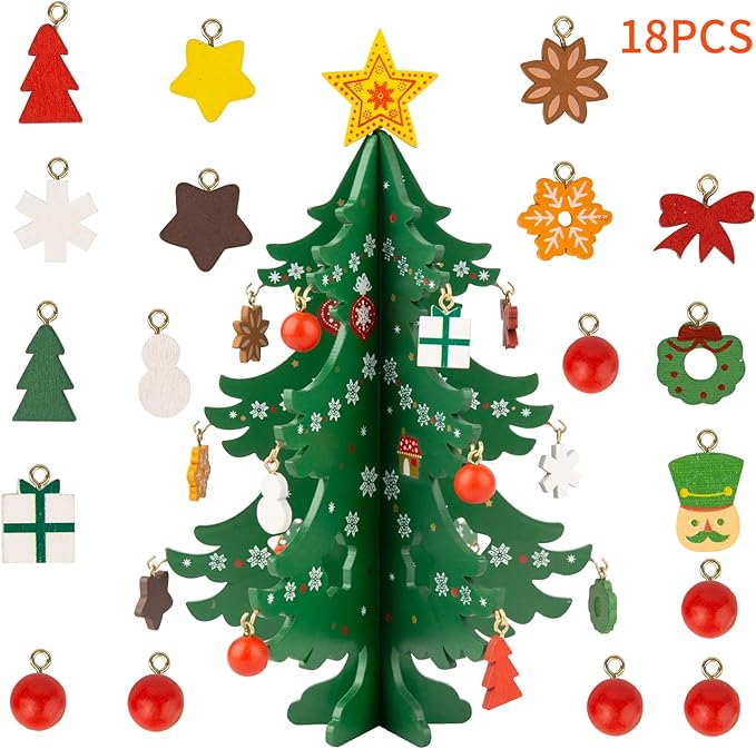 TAIYOU Künstliche Weihnachtsbäume mit 18pcs Weihnachtsbaum Charme Mini Tabletop Weihnachtsbaum Holz Miniatur Tannenbaum Christbaum - Geschenk Weihnachtsdekoration Tischdekoration - Grün