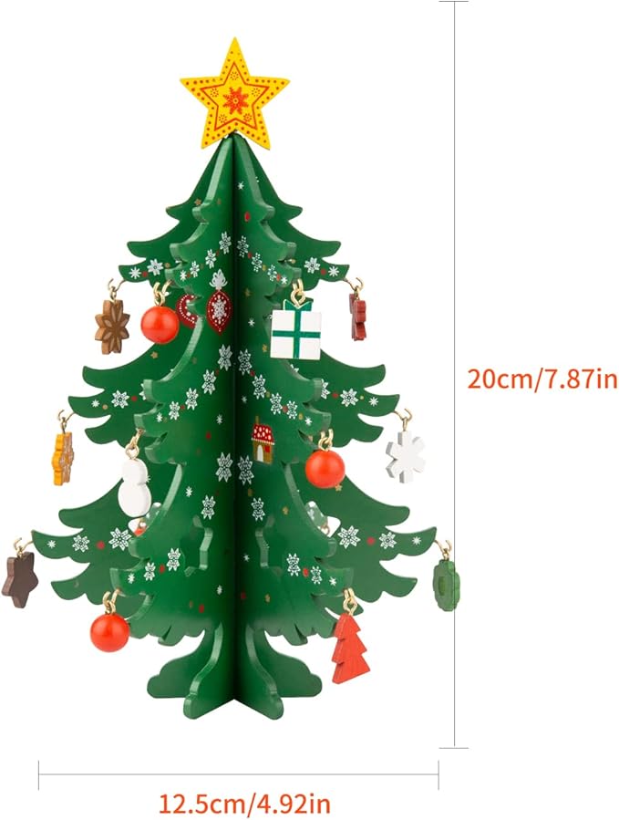 TAIYOU Künstliche Weihnachtsbäume mit 18pcs Weihnachtsbaum Charme Mini Tabletop Weihnachtsbaum Holz Miniatur Tannenbaum Christbaum - Geschenk Weihnachtsdekoration Tischdekoration - Grün