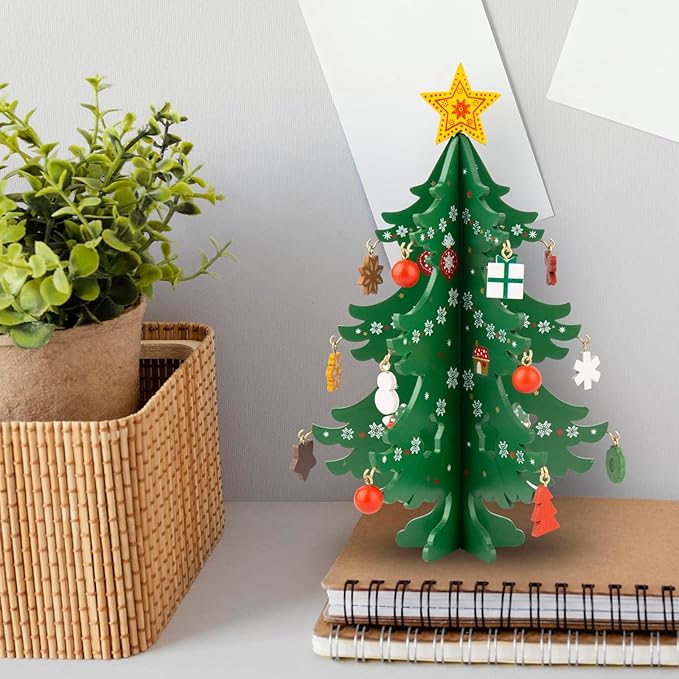 TAIYOU Künstliche Weihnachtsbäume mit 18pcs Weihnachtsbaum Charme Mini Tabletop Weihnachtsbaum Holz Miniatur Tannenbaum Christbaum - Geschenk Weihnachtsdekoration Tischdekoration - Grün