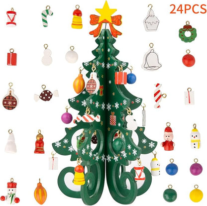 TAIYOU Künstliche Weihnachtsbäume mit 24 Charme Mini Tabletop Weihnachtsbaum Holz Miniatur Tannenbaum Christbaum - Geschenk Inneneinrichtungen Weihnachtsdekoration Tischdekoration Grün