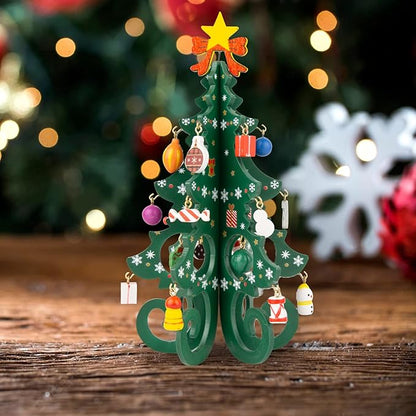 TAIYOU Künstliche Weihnachtsbäume mit 24 Charme Mini Tabletop Weihnachtsbaum Holz Miniatur Tannenbaum Christbaum - Geschenk Inneneinrichtungen Weihnachtsdekoration Tischdekoration Grün