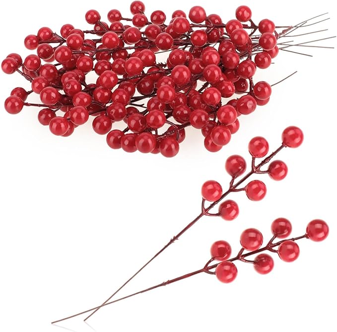 com-four® 25x Deko-Zweig - dekorative kleine Äste mit Beeren - Dekozweige als Tischdekoration - Bastelzubehör für DIY-Arbeiten (25 Stück - wenige rote Beeren)