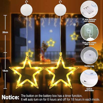 BrizLabs LED Sterne Weihnachtsbeleuchtung, 4 Stück Fenster Sterne Lichterkette Weihnachtsdeko Fensterlichter Batterie Innen Weihnachtsstern für Halloween Außen Garten Terrasse Tür Haus Party, Warmweiß