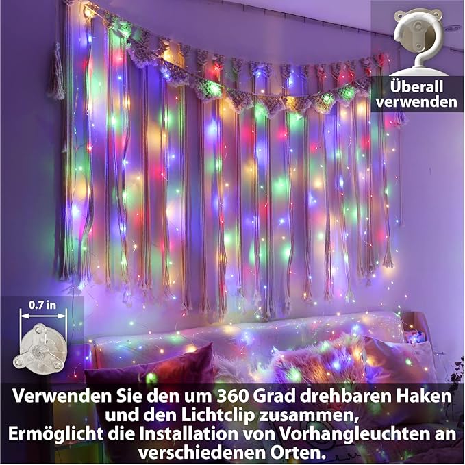 HXWEIYE 300LED Lichtervorhang Warmweiß, 3mx3m Lichterkettenvorhang USB 8 Modi LED Lichterkette mit 12 Haken Fernbedienung Timer verstellbare Helligkeit für Weihnachten Party Innen und außen Deko [Energieklasse G]